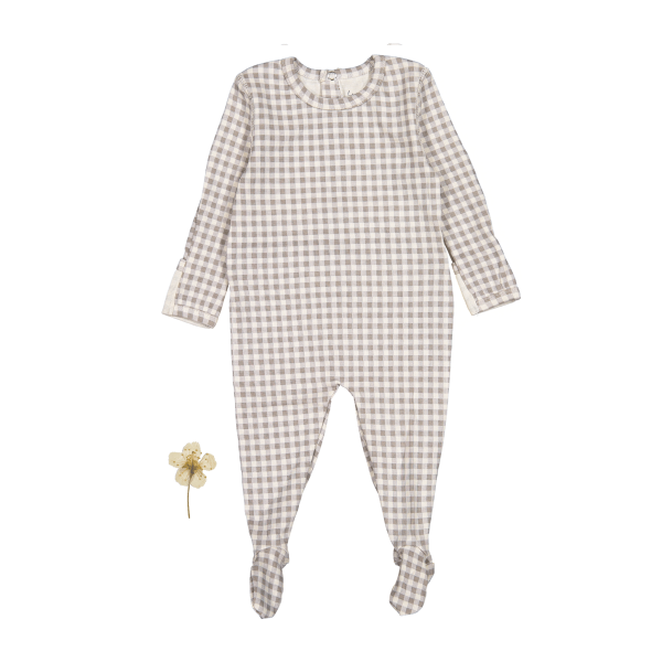The Printed Romper - Taupe Gingham Online Sale