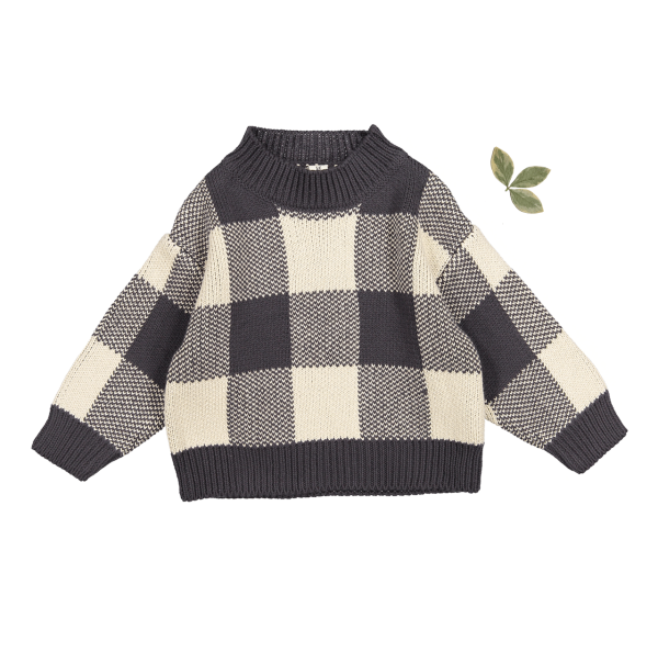 The Gingham Knit Sweater - Steel on Sale