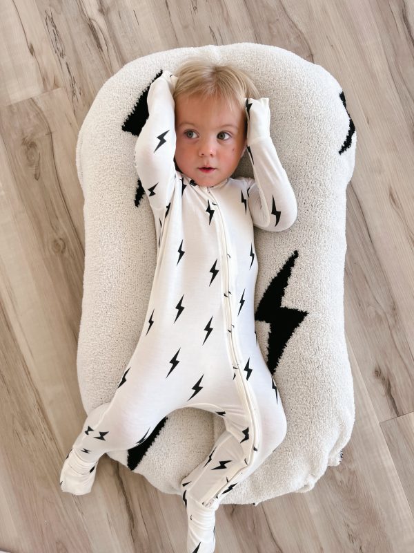 Bamboo Zip Pajamas | White & Black Lightning Bolt Fashion - Image 4