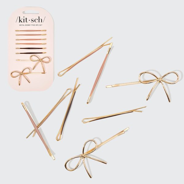 Metal Enamel Cloud & Bow Bobby Pins 8pc Set - Rosewood Fashion
