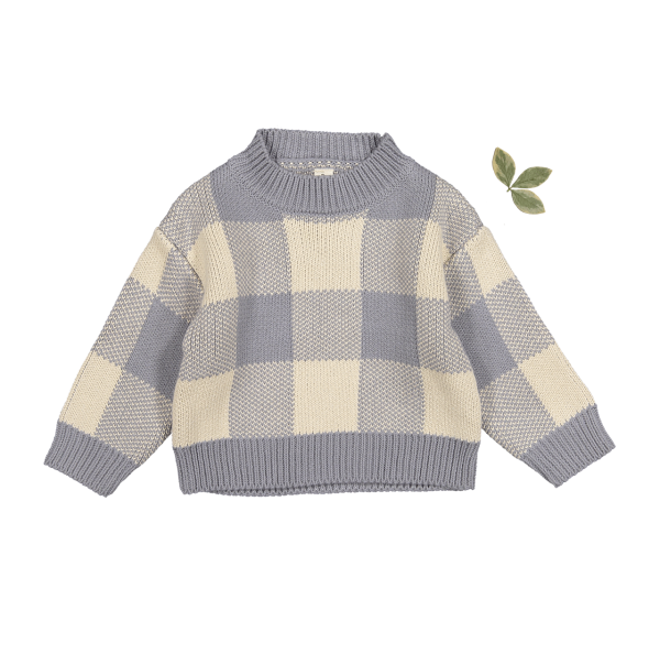 The Gingham Knit Sweater - Slate For Cheap