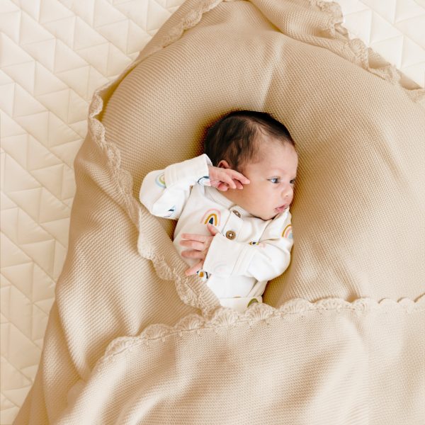 Organic Cotton Scalloped Baby Blanket - Sand Online now