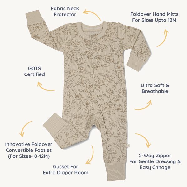 Organic 2-Way Zip Romper - Vintage Bloom For Discount - Image 5