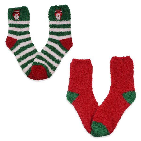 Green  Fuzzy Santa Stripe Women’s 2 Pack Socks Online now
